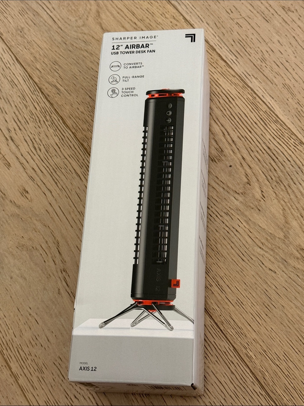 Sharper Image 12” AIRBAR Fan - Sleek Black Tower Desk Fan
